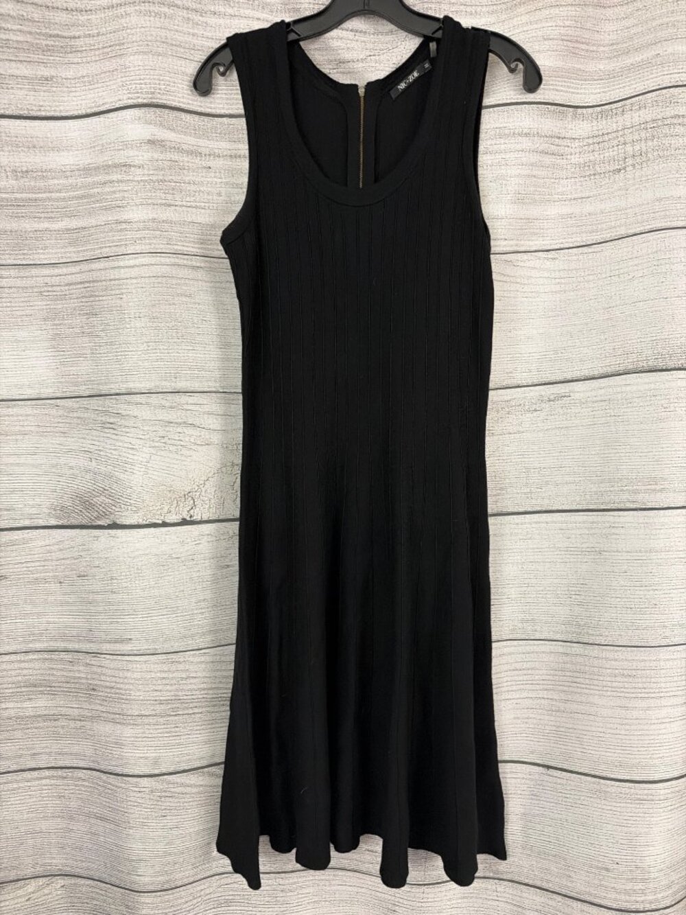 Nic+Zoe Black Onyx Ribbed Knit Sleeveless Flare Dress Size M